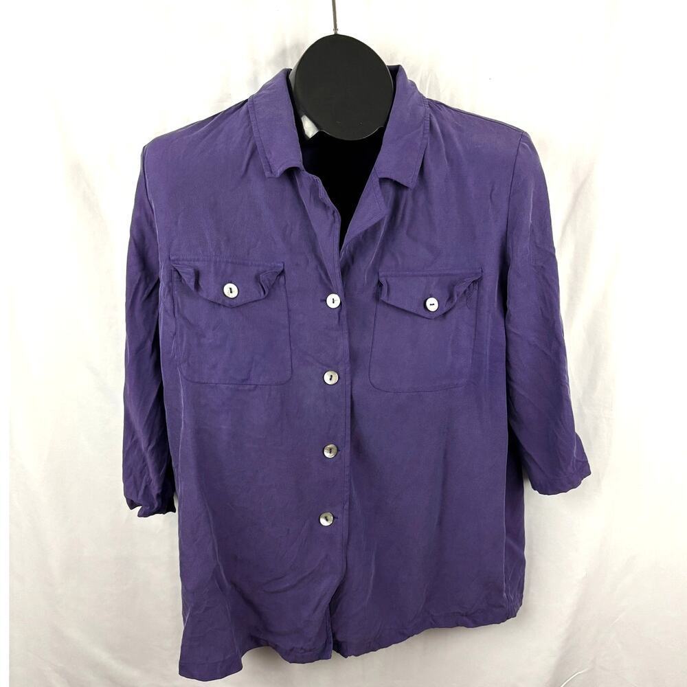 REAL CLOTHES Saks Fifth Avenue Shirt Blouse Purple MEDIUM Womens 3/4 Sleeve - Picture 3 of 6